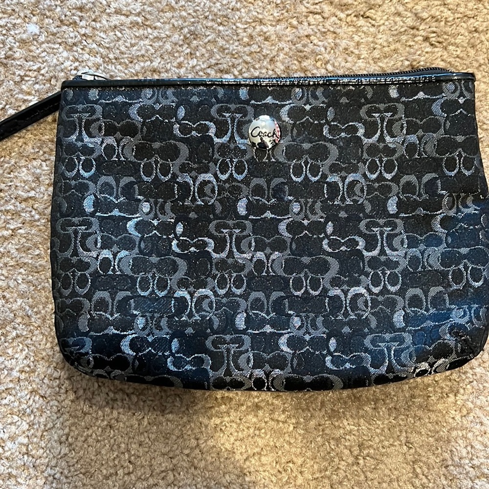 Coach black and metallic makeup bag